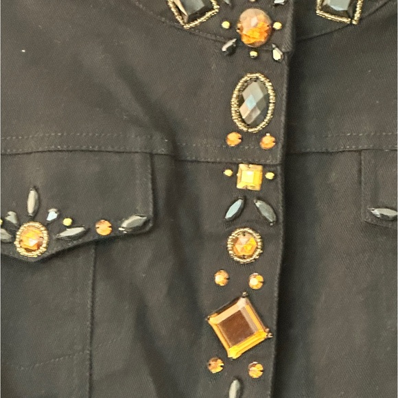 Laura Ashley bejeweled black denim jacket- sparkly goodness size XL - Picture 2 of 7